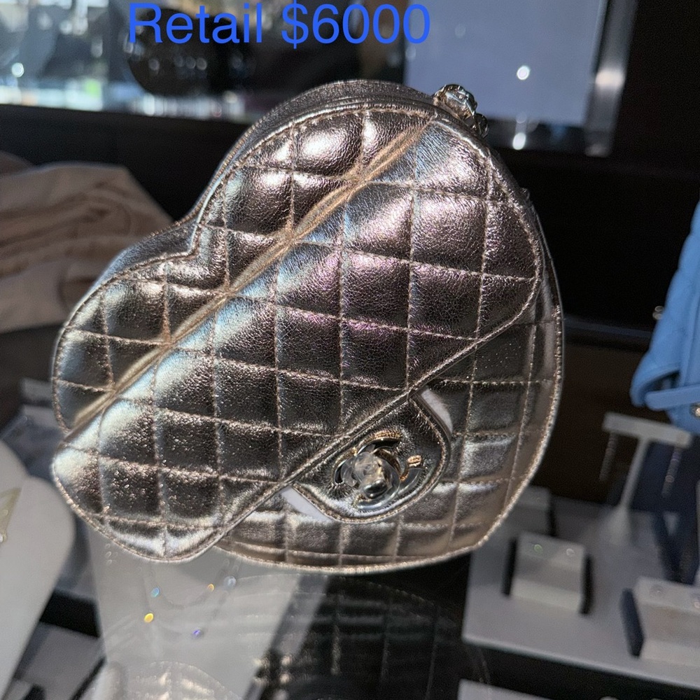 CHANEL Metallic Quilted Heart Crossbody Bag